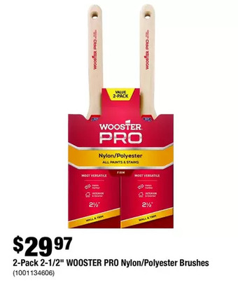 Home Depot 2-pack 2-1/2" wooster pro nylon/polyester brushes offer
