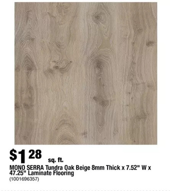 Home Depot Mono serra tundra oak beige 8mm thick x 7.52" w x 47.25" laminate flooring offer