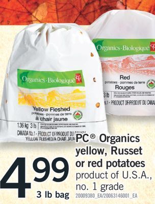 Fortinos Pc® organics yellow, russet or red potatoes, 3 lb bag offer