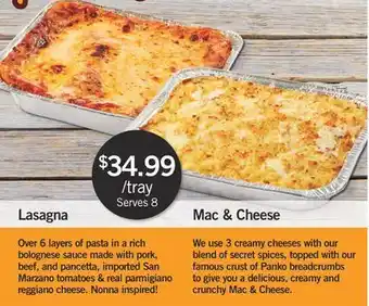 Fortinos Lasagna or mac & cheese offer