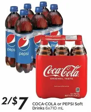 Sobeys Coca-Cola or Pepsi Soft Drinks 6x710ml offer