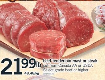 Fortinos Beef tenderloin roast or steak offer