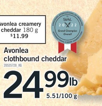 Fortinos Avonlea clothbound cheddar offer