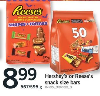 Fortinos Hershey's or reese's snack size bars, 567/595 g offer