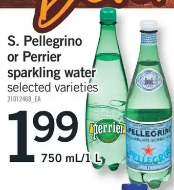 Fortinos S. pellegrino or perrier sparkling water, 750 ml/1 l offer