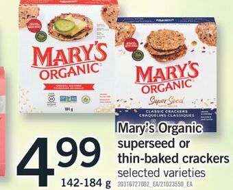 Fortinos Mary's organic superseed or thin-baked crackers, 142-184 g offer