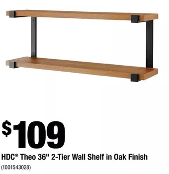 Home Depot Hdc theo 36" 2-tier wall shelf in oak finish offer