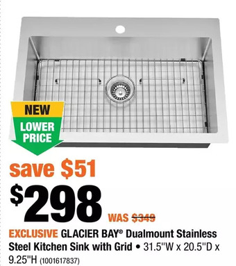 Home Depot Glacier bay dualmount stainless steel kitchen sink with grid offer