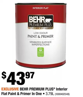 Home Depot Behr premium plus interior flat paint & primer in one offer