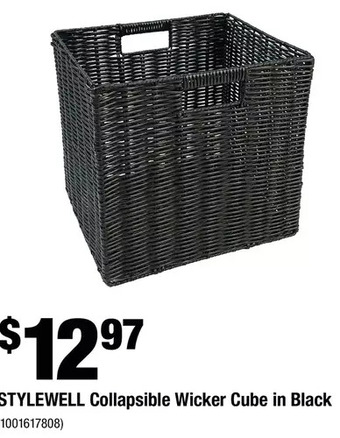 Home Depot Stylewell collapsible wicker cube in black offer