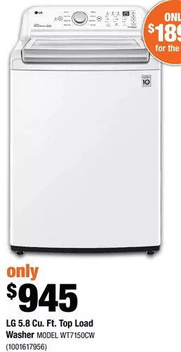 Home Depot Lg 5.8 cu. ft. top load washer offer