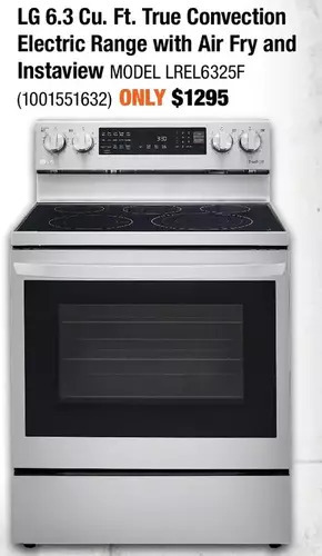 Home Depot Lg 6.3 cu. ft. true convection electric range with air fry and instaview offer