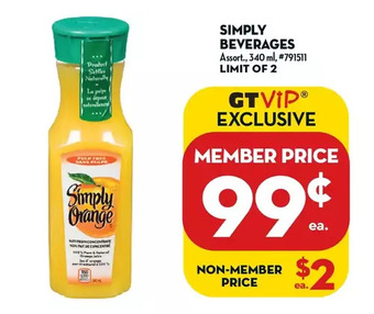 Giant Tiger Simply beverages offer
