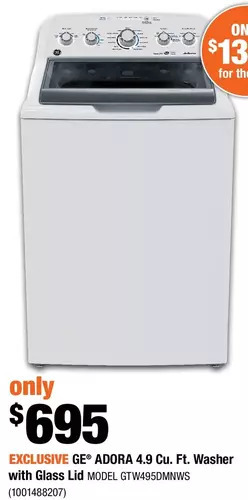 Home Depot Ge adora 4.9 cu. ft. washer with glass lid offer