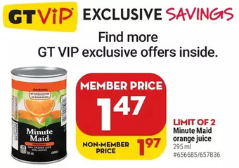 Giant Tiger Minute maid orange juice offer