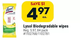Giant Tiger Lysol biodegradable wipes offer