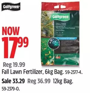 Canadian Tire Golfgreen fall lawn fertilizer offer