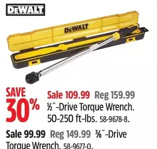 Canadian Tire Dewalt 1/2"-drive torque wrench. 50-250 ft-lbs offer