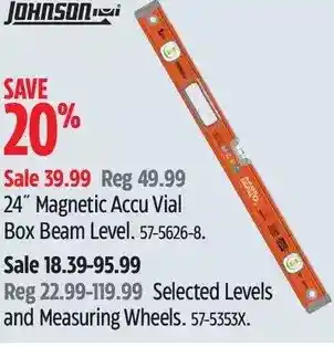 Canadian Tire Johnson 24" magnetic accu vial box beam level | levels and measuring wheels offer