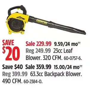 Canadian Tire Champion 23cc leaf blower | 63.3cc backpack blower offer
