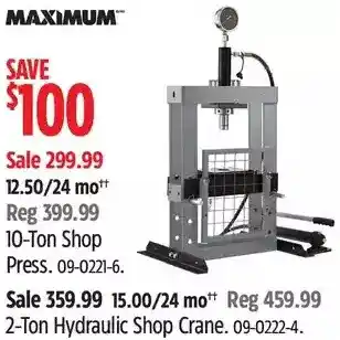 Canadian Tire Maximum 10-top shop press | 2-ton hydraulic shop crane offer