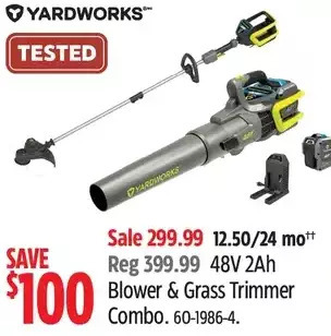 Canadian Tire Yardworks 48v 2ah blower & grass trimmer combo offer