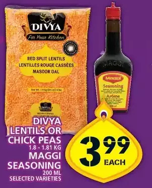 Food Basics Divya lentils or chick peas | maggi seasoning offer