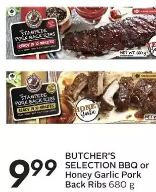 Sobeys Butcher's selection bbq or honey garlic pork back ribs offer