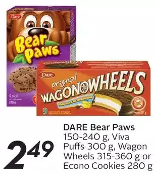 Sobeys Dare bear paws, viva puffs, wagon wheels or econo cookies offer