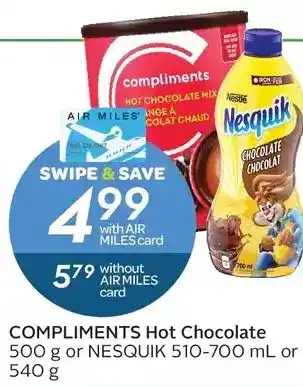 Sobeys Compliments hot chocolate or nesquik offer