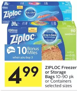 Foodland Ziploc freezer or storage bags or containers offer