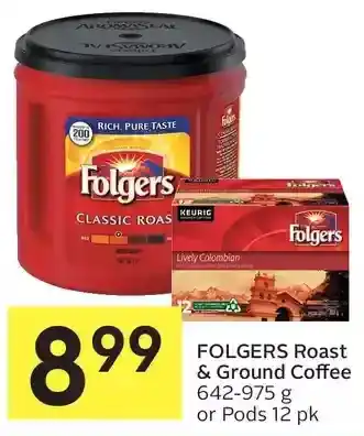 Foodland Folgers roast & ground coffee or pods offer