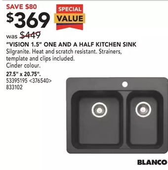 RONA Blanco "vision 1.5" one and a half kitchen sink offer