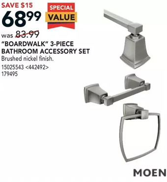 RONA Moen "boardwalk" 3-piece bathroom accessory set offer