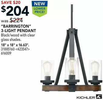 Kichler "barrington" 3-light pendant