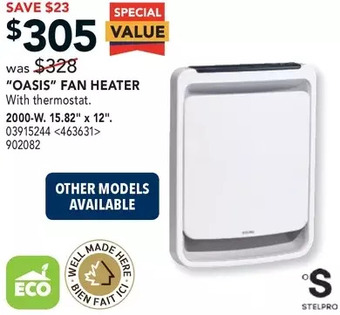 RONA Stelpro "oasis" fan heater offer
