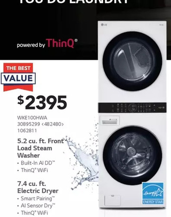 RONA Lg 5.2 cu. ft. front load steam washer | 7.4 cu. ft. electric dryer offer