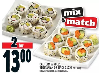 Metro California rolls, vegetarian or spicy sushi offer