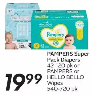 Sobeys Urban Fresh Pampers super pack diapers or pampers or hello bello wipes offer