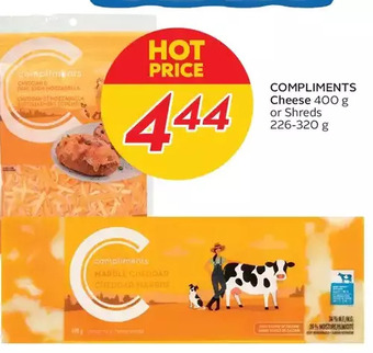 Compliments cheese or shreds
