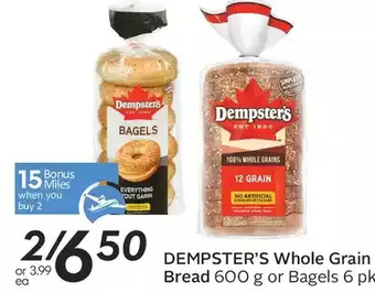 Sobeys Urban Fresh Dempster's whole grain bread or bagels offer