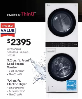 Lowe's Lg 5.2 cu. ft. front load steam washer | 7.4 cu. ft. electric dryer offer