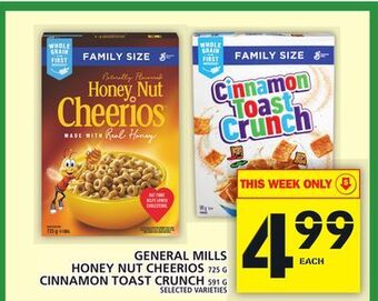 Food Basics General mills honey nut cheerios or cinnamon toast crunch offer