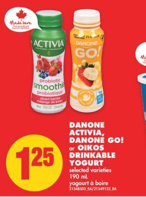 No Frills Danone activia, danone go! or oikos drinkable yogurt, 190 ml offer
