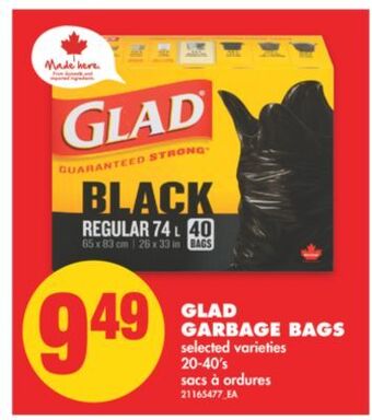 No Frills Glad garbage bags, 20-40's offer