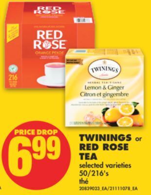 No Frills Twinings or red rose tea, 50/216's offer