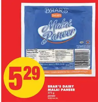 No Frills Brar's dairy malai paneer, 375 g offer