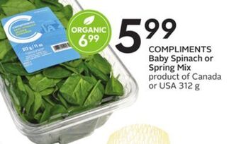 Sobeys Compliments baby spinach or spring mix offer