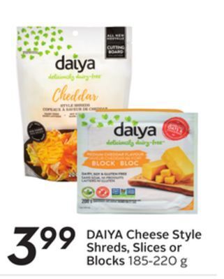 Sobeys Daiya cheese style shreds, slices or blocks offer