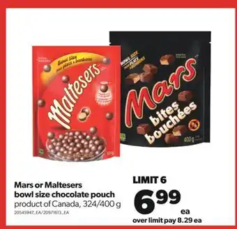 Real Canadian Superstore Mars or maltesers bowl size chocolate pouch, 324/400 g offer